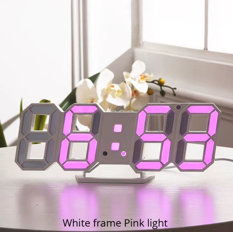 3D LED Wall Clock Modern Design Digital Table Clock Alarm Nightlight Saat Reloj De Pared Watch for Home Living Room Decoration